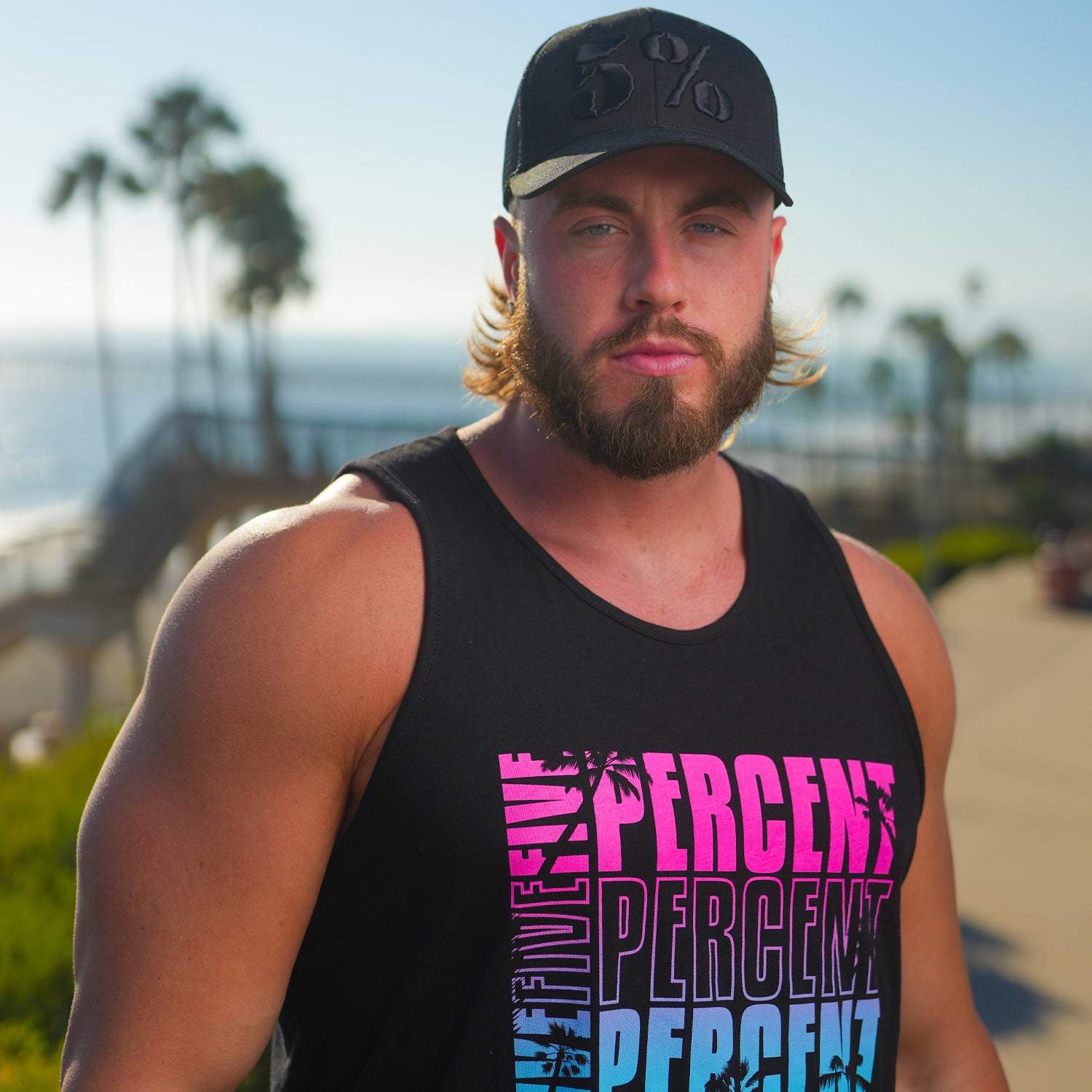 5% Trucker Hat, Black Hat with Black Lettering