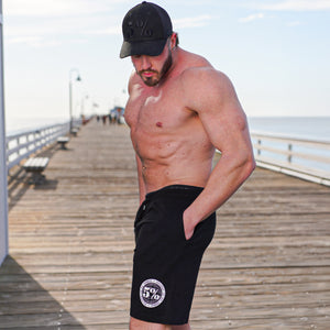 Welcome To My World Black Sweatshorts with White Lettering