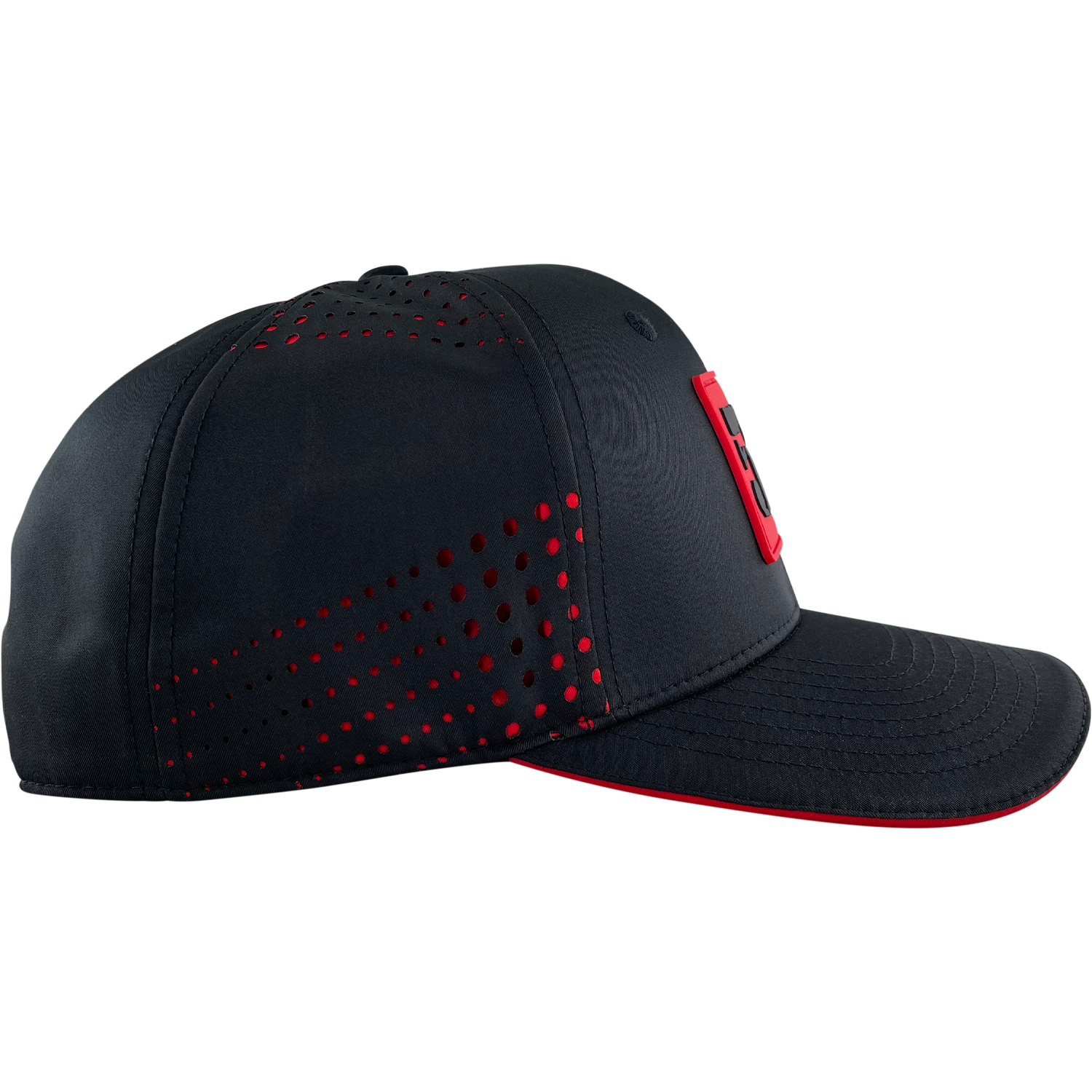 5% Rubber Patch, Black Hat with Red Lettering