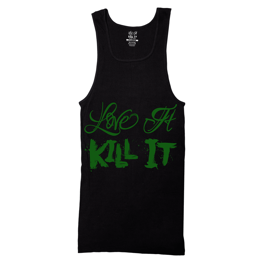 5% Love It Kill It, Black Ribbed Tank Top with Green Lettering - 5% Nutrition