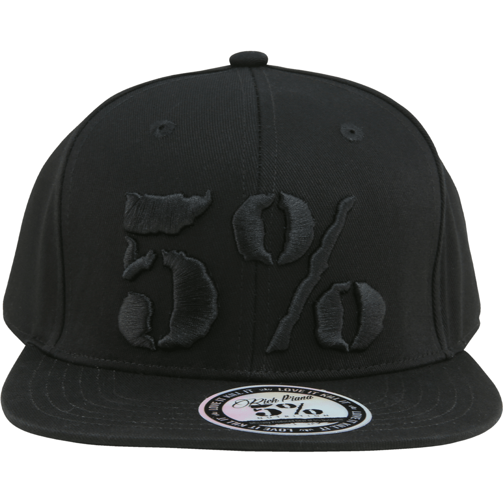 5% Flat Bill Hat, Black Hat with Black Lettering - 5% Nutrition