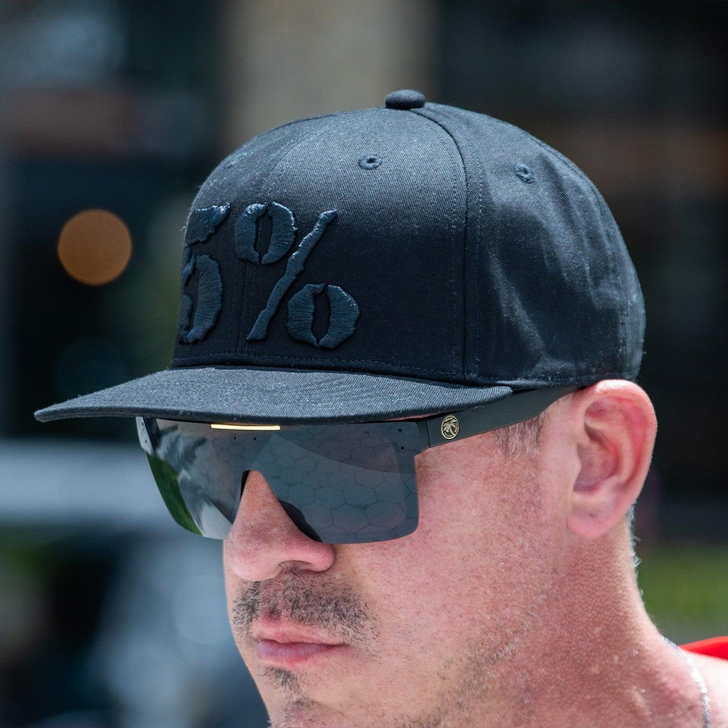 5% Flat Bill Hat, Black Hat with Black Lettering - 5% Nutrition