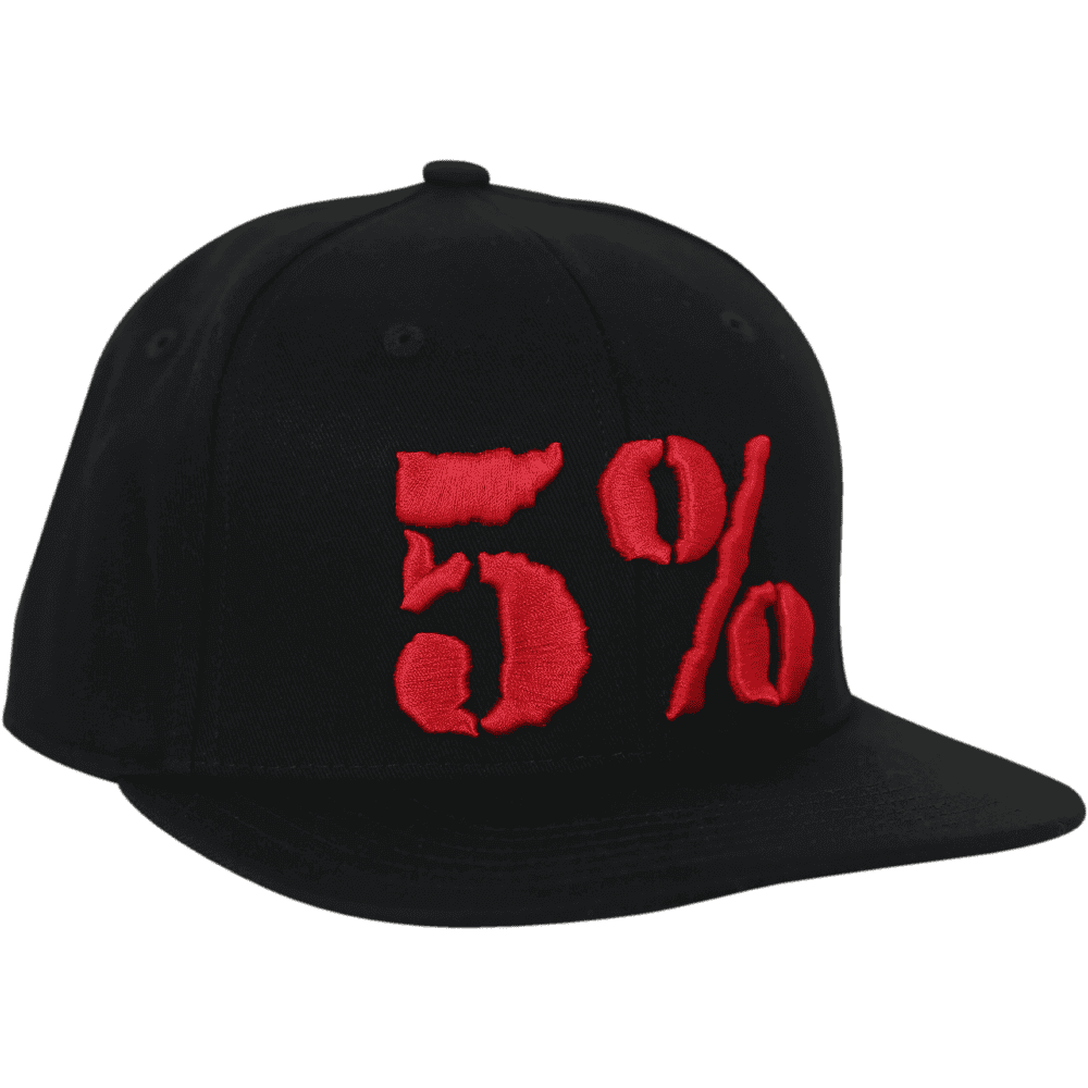 5% Flat Bill Hat, Black Hat with Red Lettering - 5% Nutrition