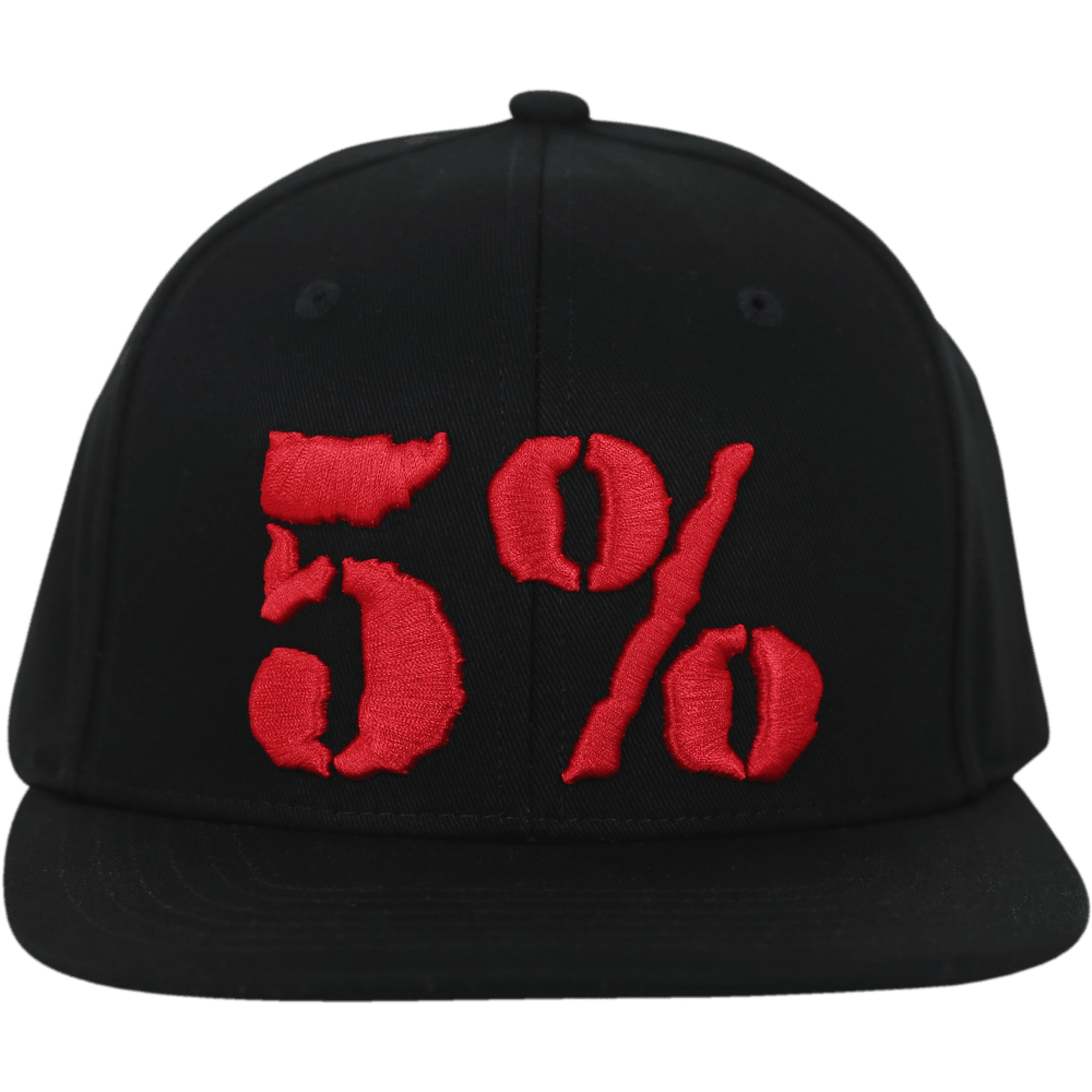 5% Flat Bill Hat, Black Hat with Red Lettering - 5% Nutrition