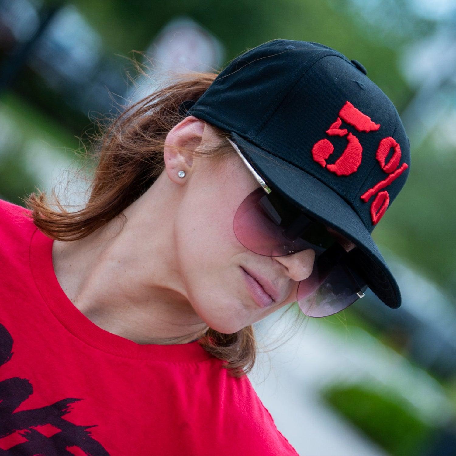 5% Flat Bill Hat, Black Hat with Red Lettering - 5% Nutrition