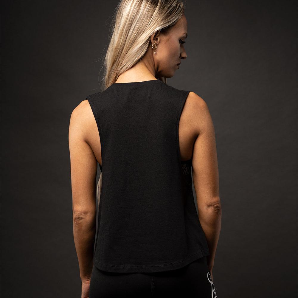 5%, Women's Cropped Black Tank with Gold Lettering - 5% Nutrition