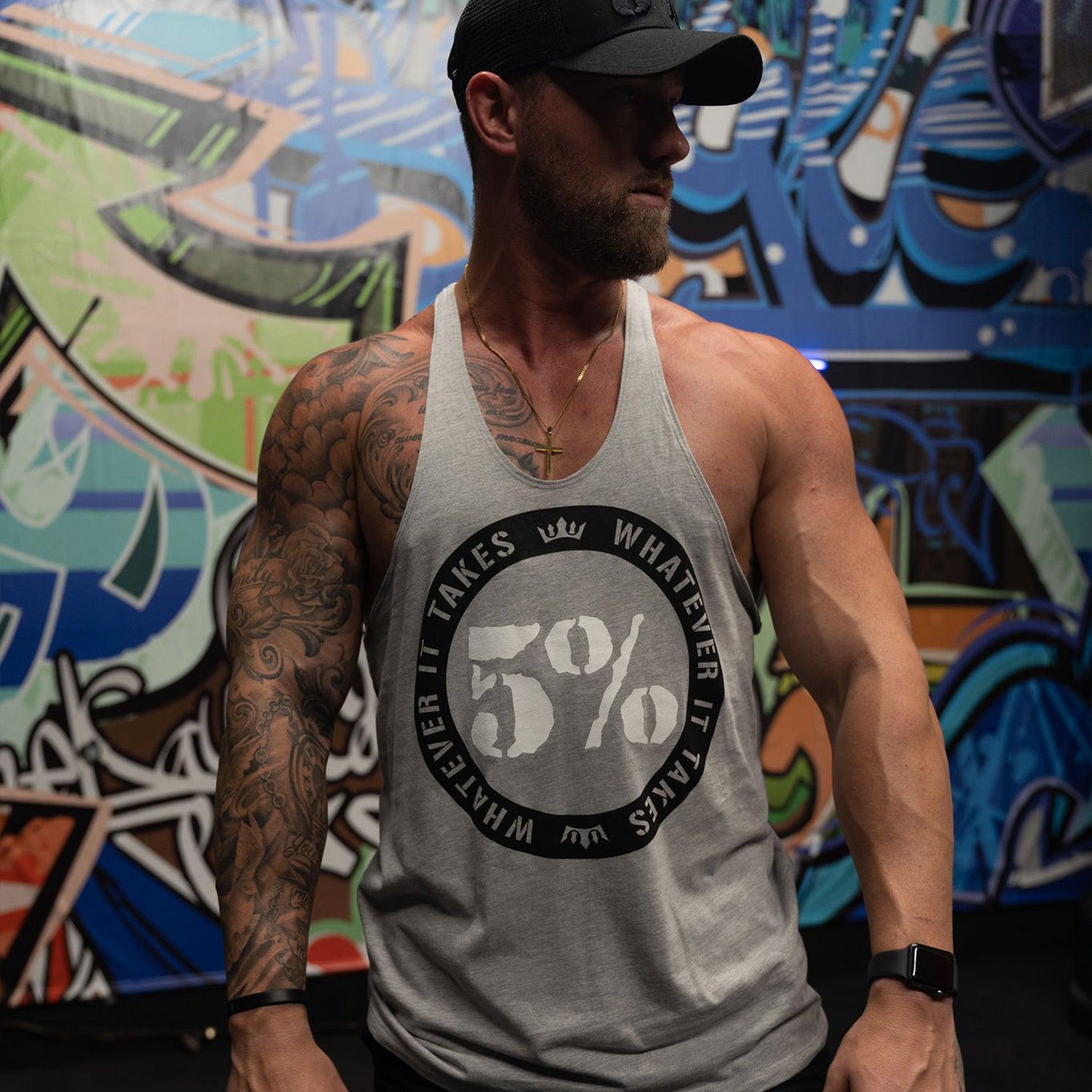 Whatever It Takes, Gray Stringer Tank with Black Lettering - 5% Nutrition